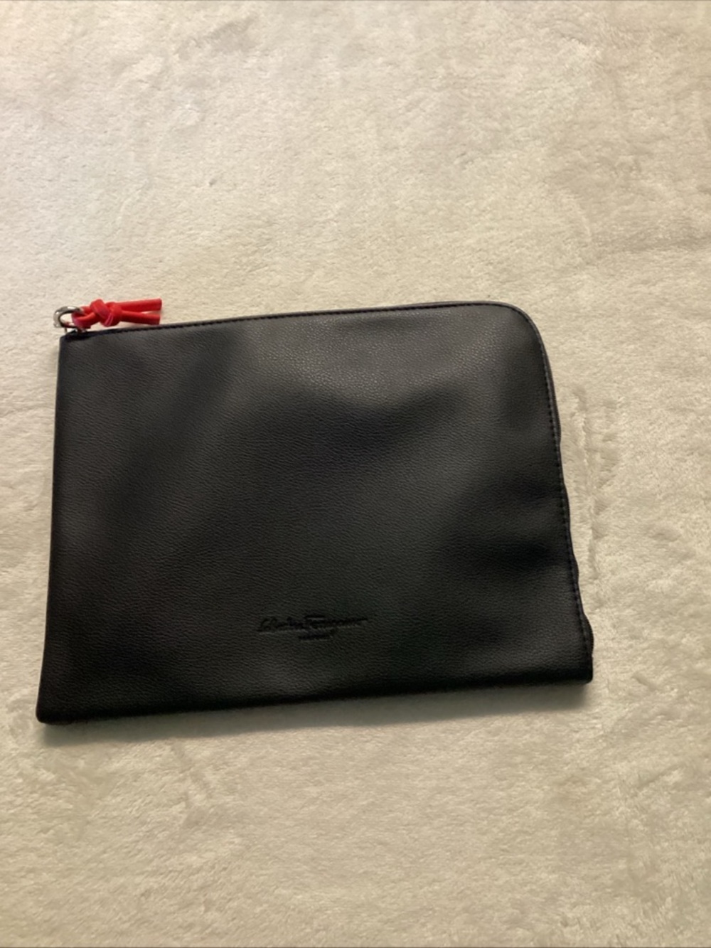 Black Leather Zip Pouch with Red Tassel - Men's Accessory